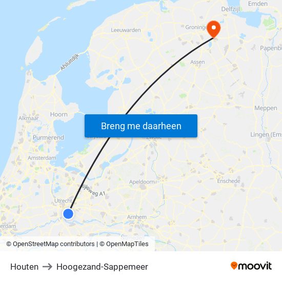 Houten to Hoogezand-Sappemeer map