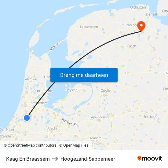 Kaag En Braassem to Hoogezand-Sappemeer map