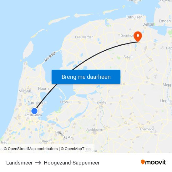 Landsmeer to Hoogezand-Sappemeer map