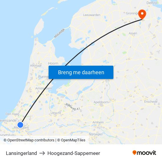 Lansingerland to Hoogezand-Sappemeer map