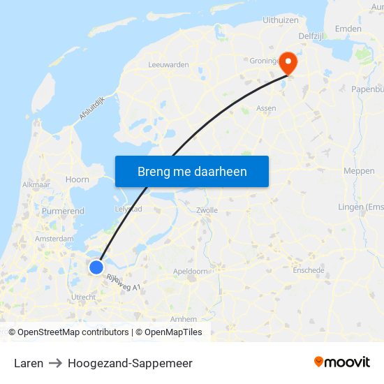 Laren to Hoogezand-Sappemeer map