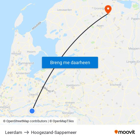 Leerdam to Hoogezand-Sappemeer map