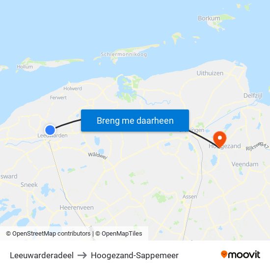 Leeuwarderadeel to Hoogezand-Sappemeer map