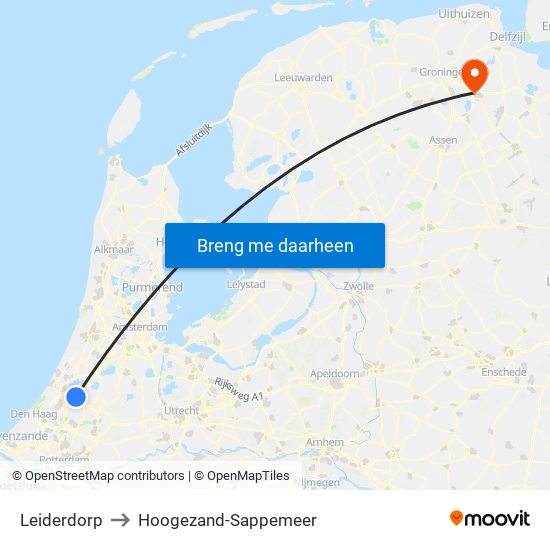 Leiderdorp to Hoogezand-Sappemeer map