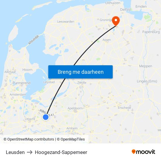 Leusden to Hoogezand-Sappemeer map