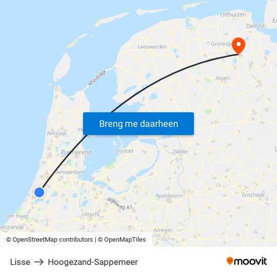 Lisse to Hoogezand-Sappemeer map