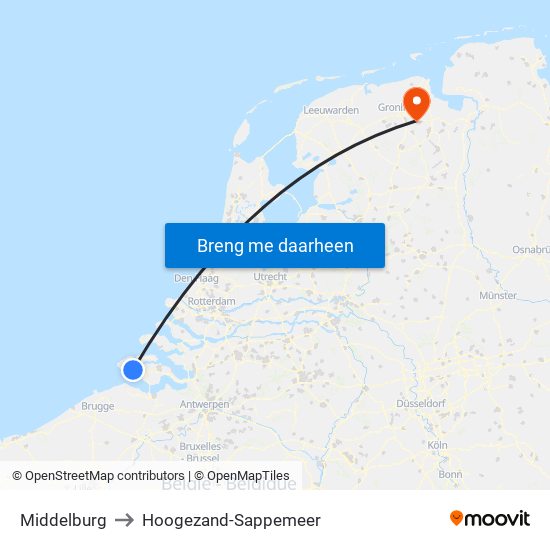 Middelburg to Hoogezand-Sappemeer map