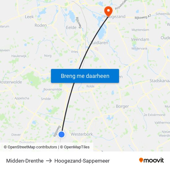 Midden-Drenthe to Hoogezand-Sappemeer map