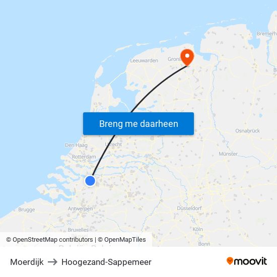 Moerdijk to Hoogezand-Sappemeer map