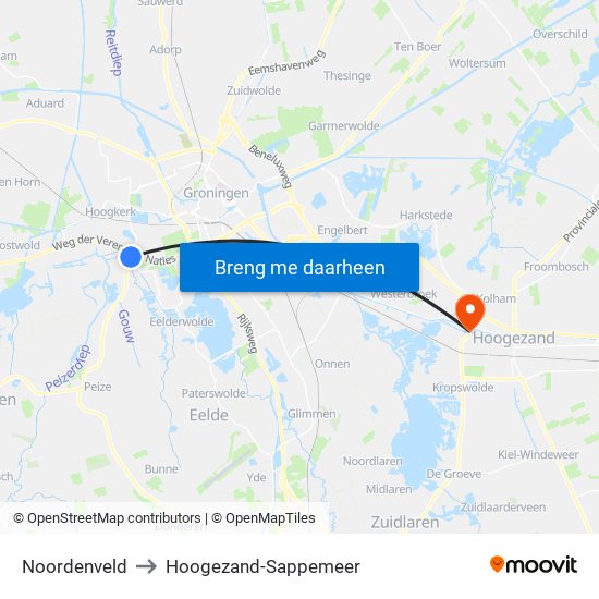 Noordenveld to Hoogezand-Sappemeer map