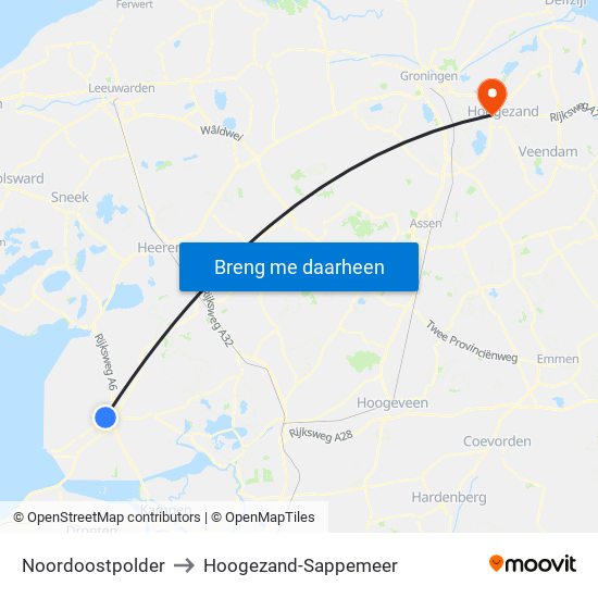 Noordoostpolder to Hoogezand-Sappemeer map