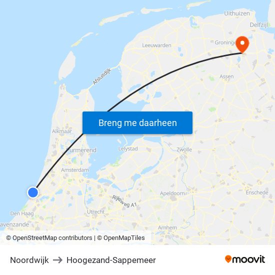 Noordwijk to Hoogezand-Sappemeer map