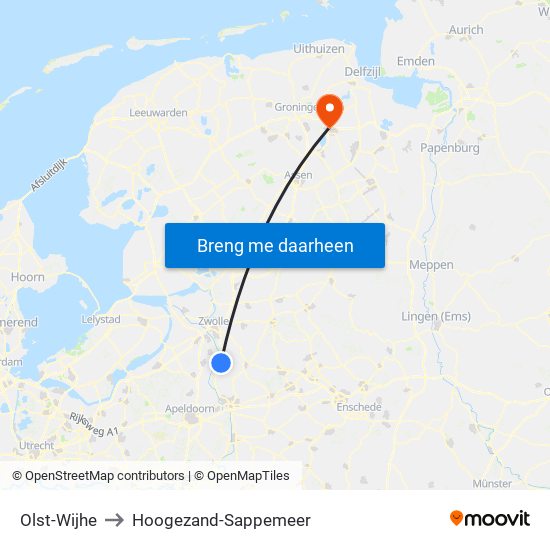 Olst-Wijhe to Hoogezand-Sappemeer map