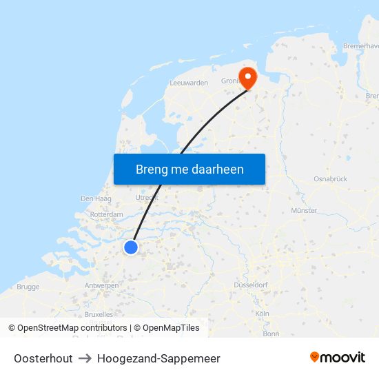 Oosterhout to Hoogezand-Sappemeer map