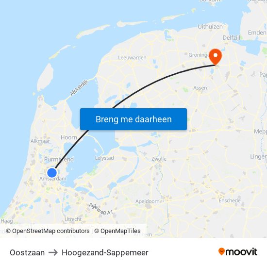 Oostzaan to Hoogezand-Sappemeer map