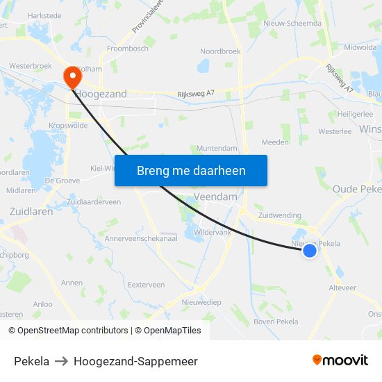 Pekela to Hoogezand-Sappemeer map
