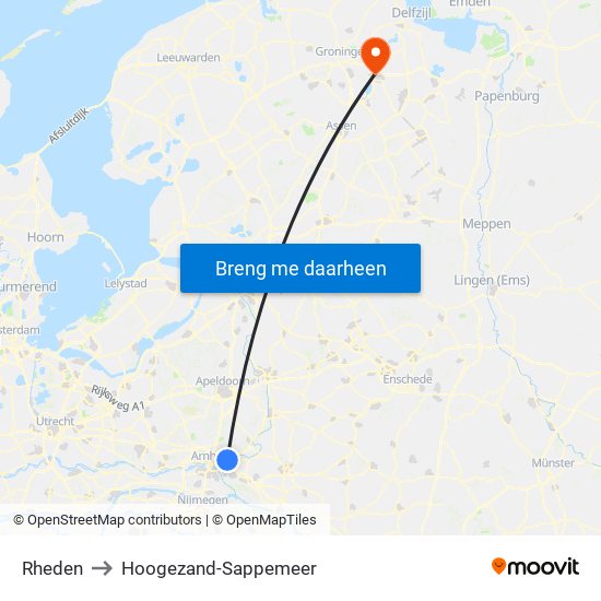 Rheden to Hoogezand-Sappemeer map