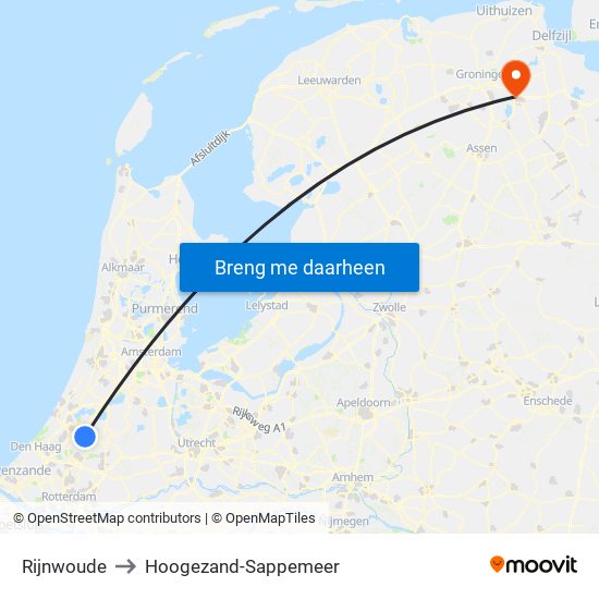 Rijnwoude to Hoogezand-Sappemeer map