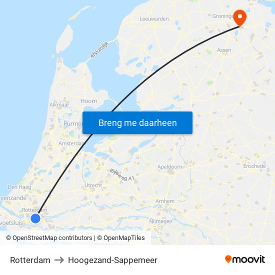Rotterdam to Hoogezand-Sappemeer map