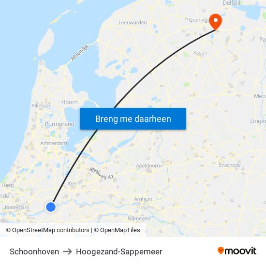 Schoonhoven to Hoogezand-Sappemeer map
