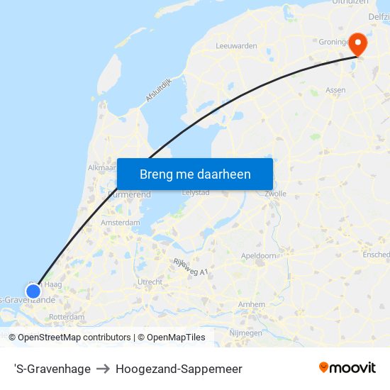 'S-Gravenhage to Hoogezand-Sappemeer map