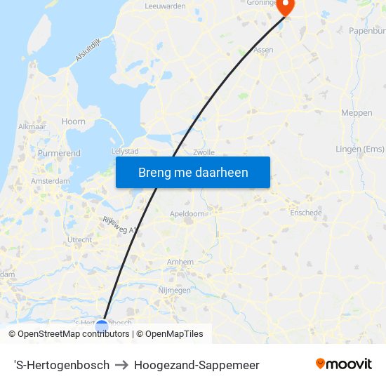 'S-Hertogenbosch to Hoogezand-Sappemeer map