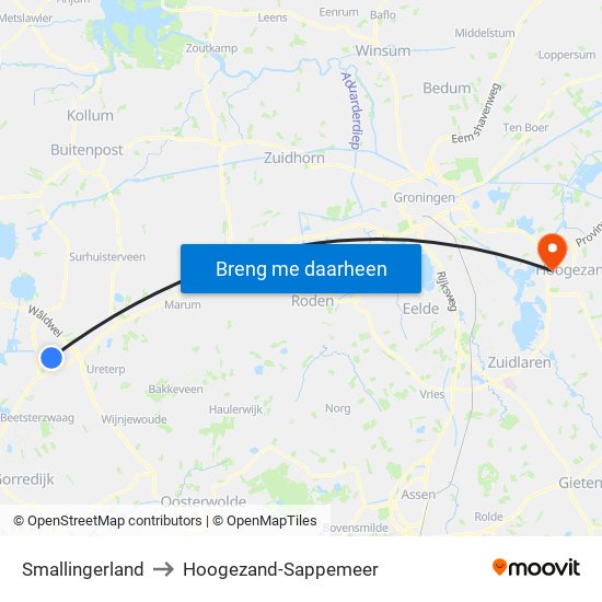 Smallingerland to Hoogezand-Sappemeer map