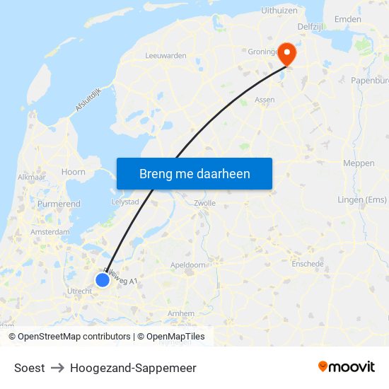 Soest to Hoogezand-Sappemeer map
