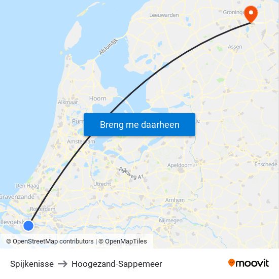 Spijkenisse to Hoogezand-Sappemeer map