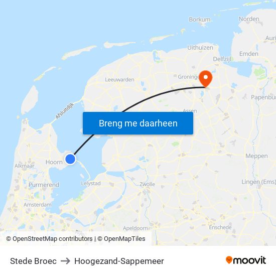 Stede Broec to Hoogezand-Sappemeer map