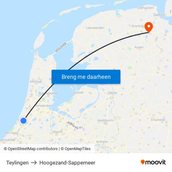 Teylingen to Hoogezand-Sappemeer map