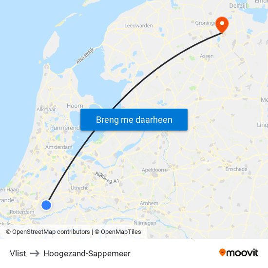 Vlist to Hoogezand-Sappemeer map