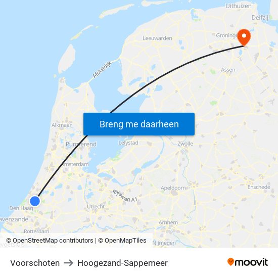 Voorschoten to Hoogezand-Sappemeer map