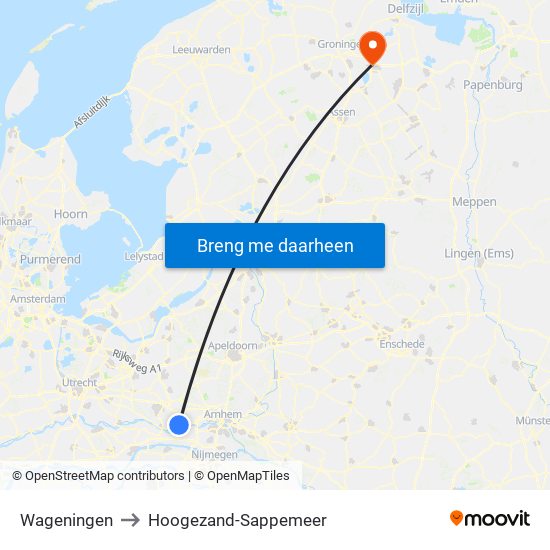 Wageningen to Hoogezand-Sappemeer map