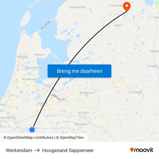 Werkendam to Hoogezand-Sappemeer map