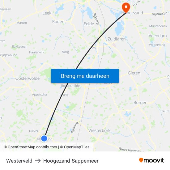 Westerveld to Hoogezand-Sappemeer map