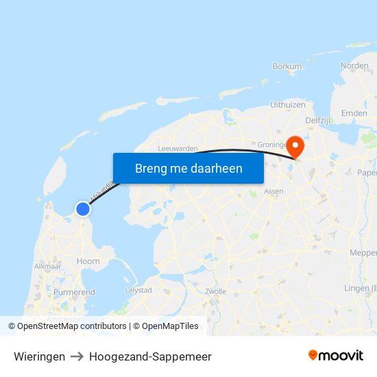 Wieringen to Hoogezand-Sappemeer map