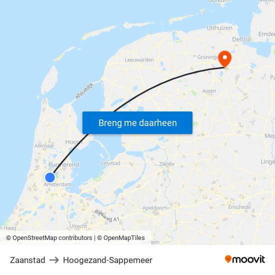 Zaanstad to Hoogezand-Sappemeer map