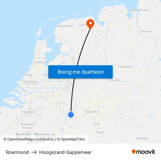 Roermond to Hoogezand-Sappemeer map