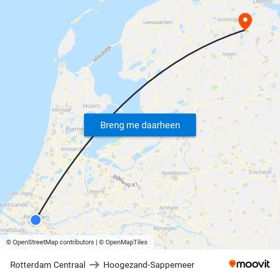 Rotterdam Centraal to Hoogezand-Sappemeer map