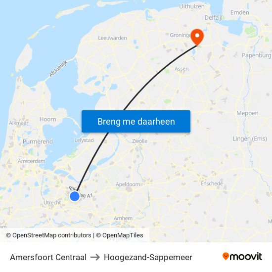 Amersfoort Centraal to Hoogezand-Sappemeer map