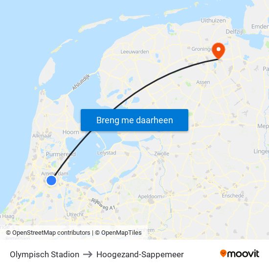 Olympisch Stadion to Hoogezand-Sappemeer map