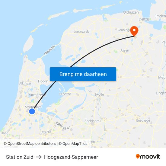 Station Zuid to Hoogezand-Sappemeer map
