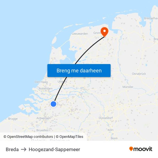 Breda to Hoogezand-Sappemeer map