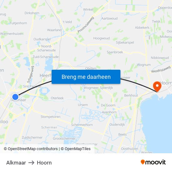 Alkmaar to Hoorn map