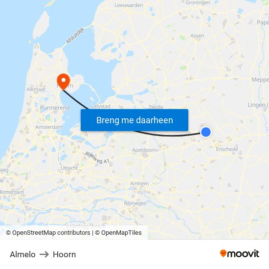 Almelo to Hoorn map
