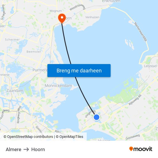 Almere to Hoorn map