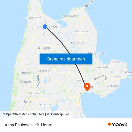 Anna Paulowna to Hoorn map