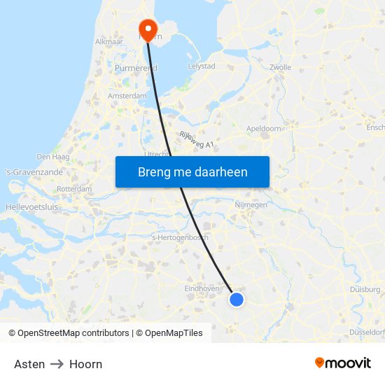 Asten to Hoorn map