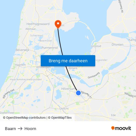 Baarn to Hoorn map